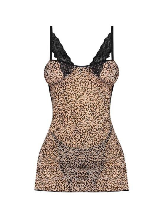 Magic Silk Purrrfect Chemise & Thong Set Leopard