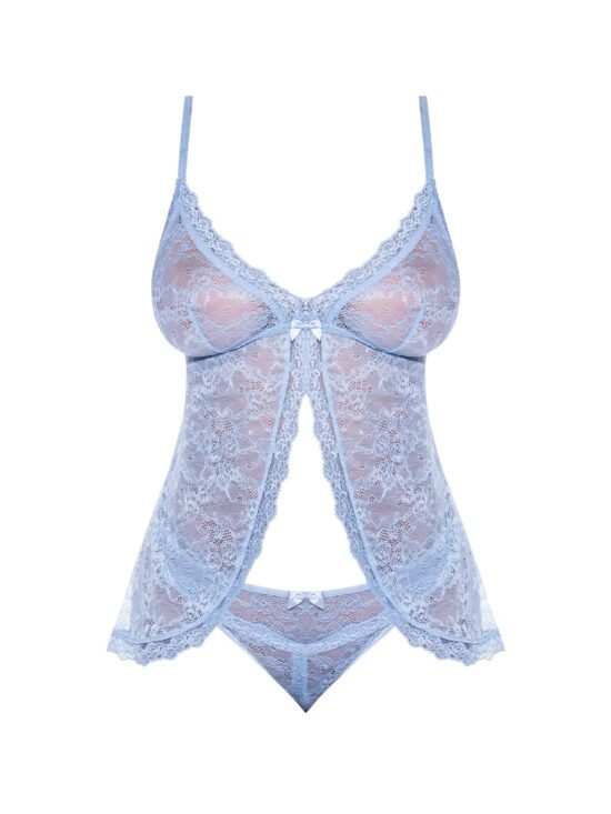 Magic Silk Ooh La Lace Babydoll & Split-Crotch Panty Set Periwinkle