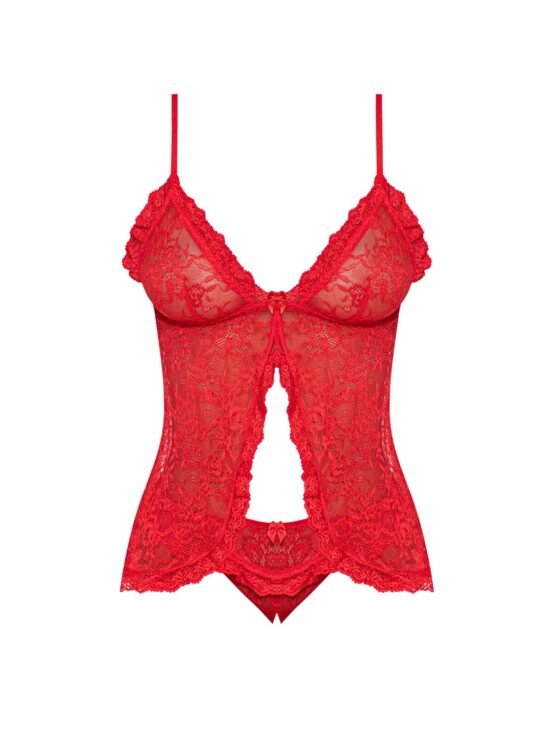Magic Silk Ooh La Lace Babydoll & Split-Crotch Panty Set Red