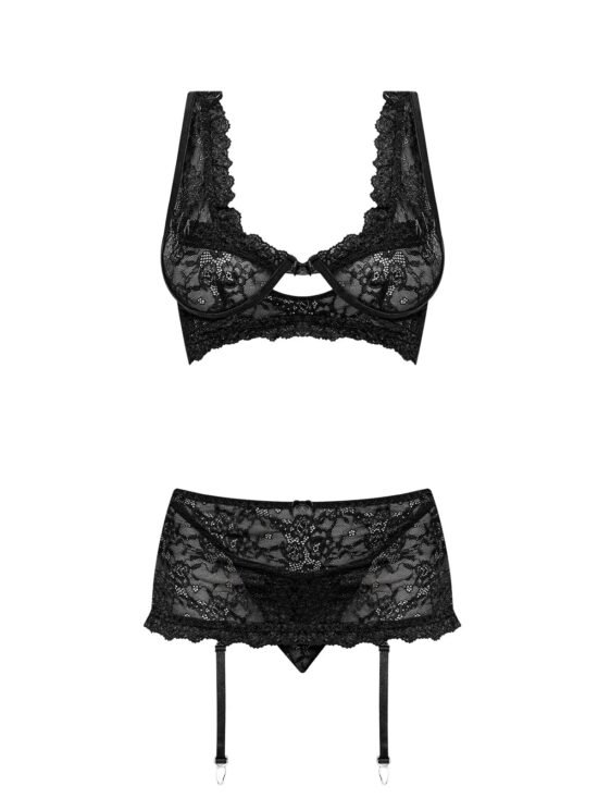 Magic Silk Ooh La Lace Bralette, Garter Skirt & G-String Black