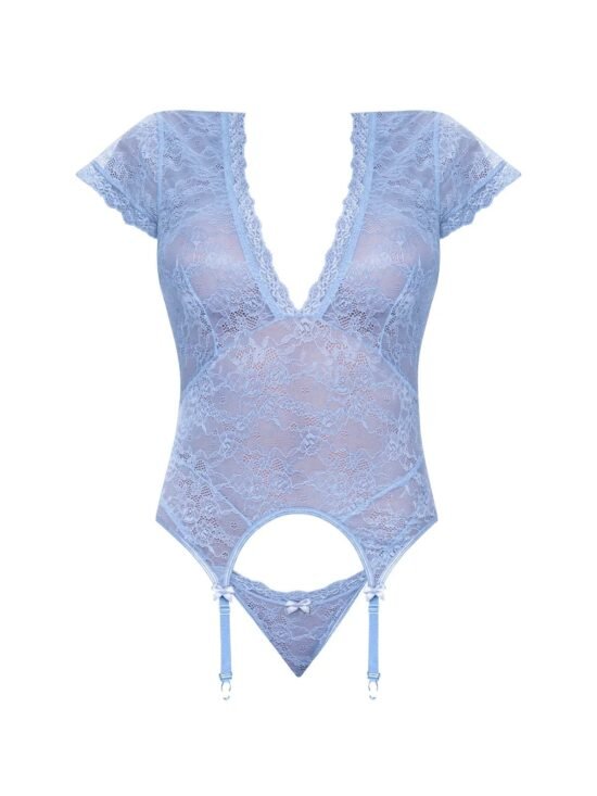 Magic Silk Ooh La Lace Cap Sleeve Basque & Tanga Set Periwinkle