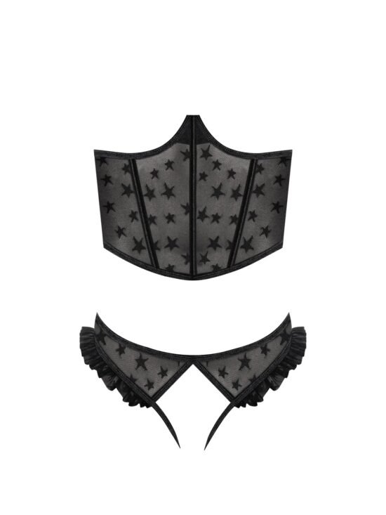 Magic Silk Love Star Cupless Bustier & Open Crotch Panty Set Black