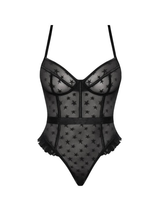 Magic Silk Love Star High Leg Teddy with Snap Crotch Black