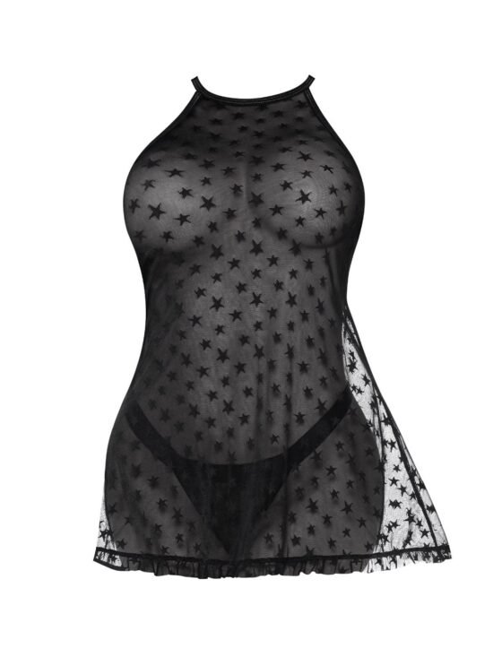 Magic Silk Love Star Halter Swing Chemise & Thong Set Black