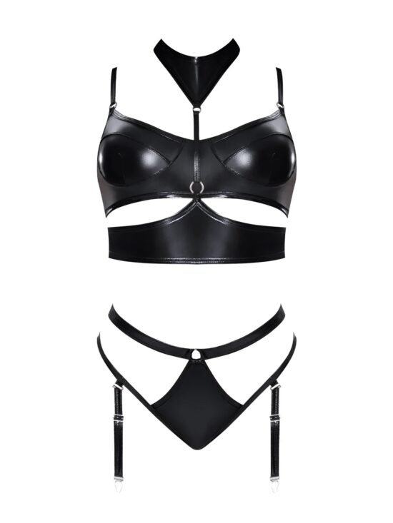 Magic Silk Hard Candy Demi Bra, Harness & Garter Panty Black