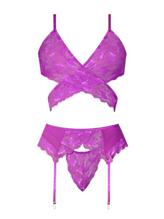 Magic Silk Butterfly Fantasies Bra, Garter & Thong Set Neon Purple