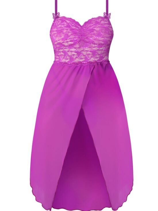 Magic Silk Butterfly Fantasies Gown & Thong Set Neon Purple