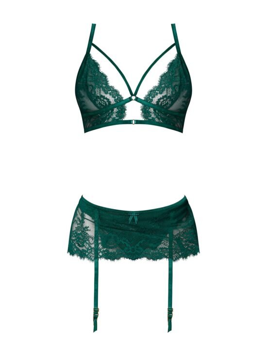 Magic Silk Evermore Bralette, Garter Skirt & Thong Set Emerald