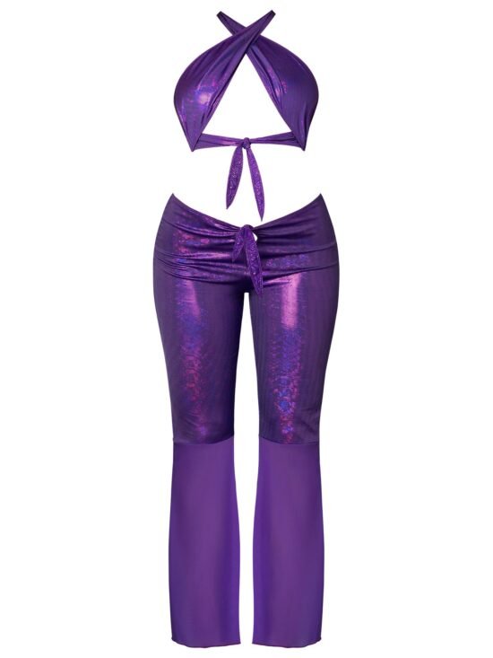 Magic Silk Glimmer Wrap Halter & Flair Pant Set Purple Disco
