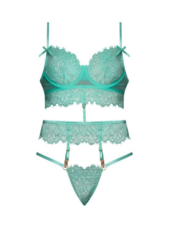 Magic Silk Caribbean Crush Demi Longline Bra & Panty with Flounce Aqua Glow