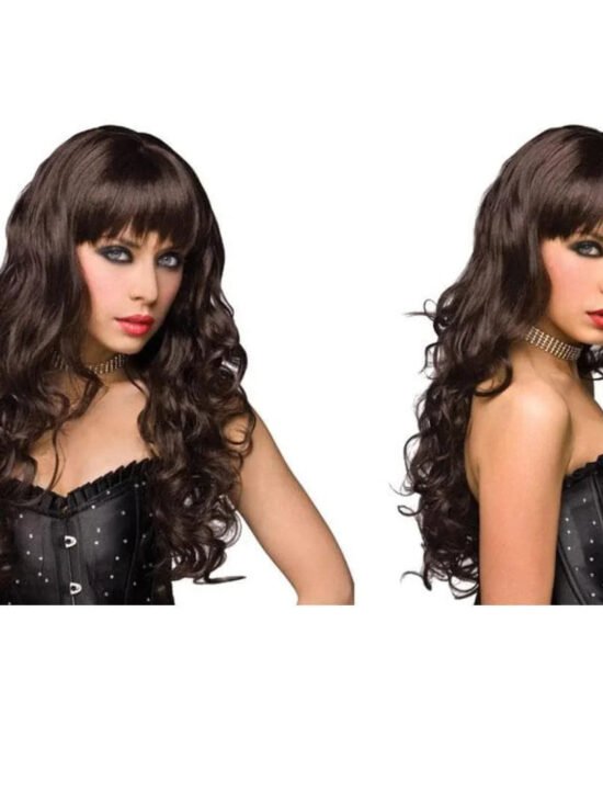 Pleasure Wigs Missy Long Hair with Wavy Tight Curls at the End Banged Wig Dark Brown