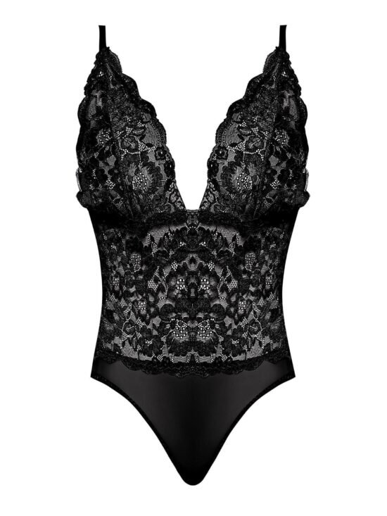 Magic Silk Risque Business Teddy with Lace Bra Cups and Snap Crotch Black