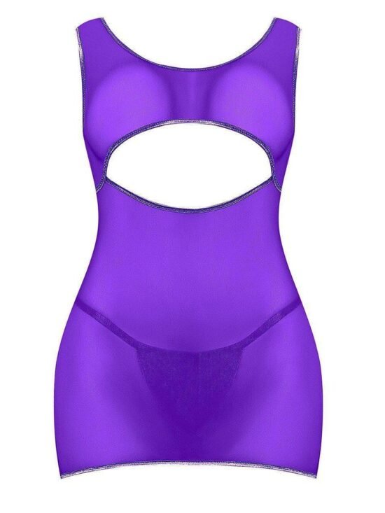 Magic Silk Sheer Mesh Underboob Dress & G-String Purple