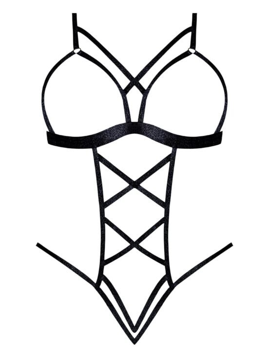 Magic Silk Strap Tease Cupless Teddy Black
