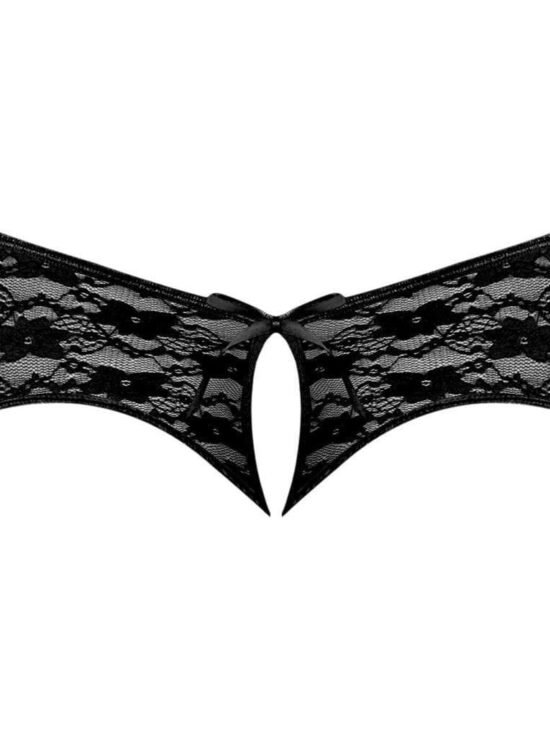 Magic Silk Love & Bondage Lace Split Back Crotchless Lace Short & 2-Piece Set Black