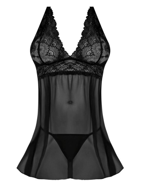 Magic Silk Sexy Time Baby Doll with Fly Away Back & G-String Black