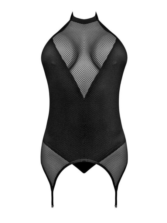 Magic Silk Sexy Time Fiona Merry Widow Teddy Garter and Split Crotch Black