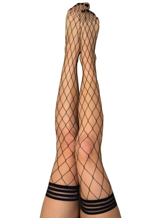 Kixies Michelle Large Fishnet Thigh Highs Black
