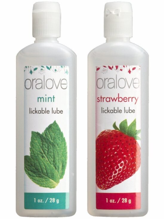 Oralove 2 Pack Lickable Water-Based Oral Sex Enhancement Strawberry & Mint Lube 1 oz