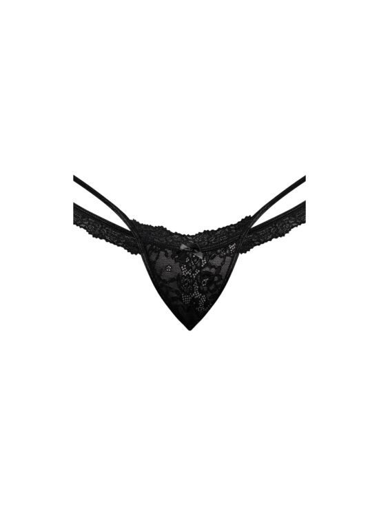 Magic Silk Ooh La Lace Cross Strap Split Crotch Tanga Black