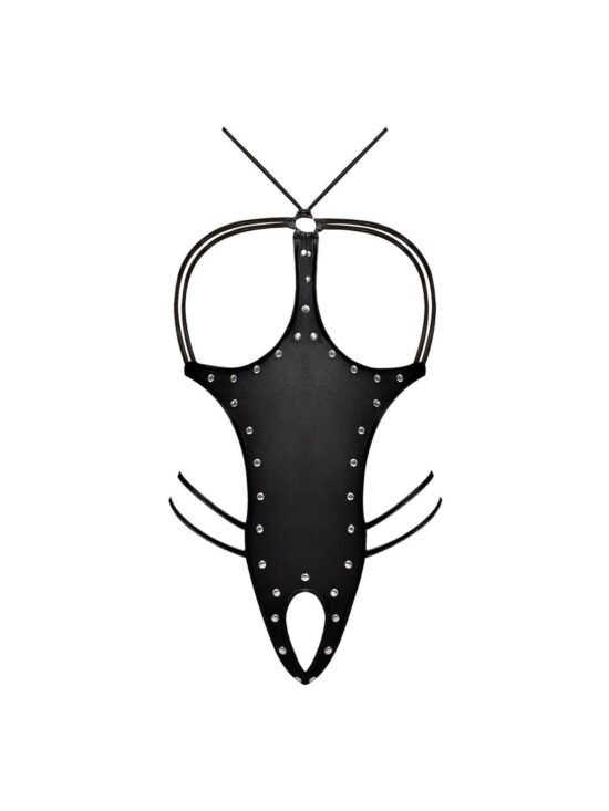 Magic Silk Medusa Leather Look One-Piece Open Cup Crotchless Teddy Black