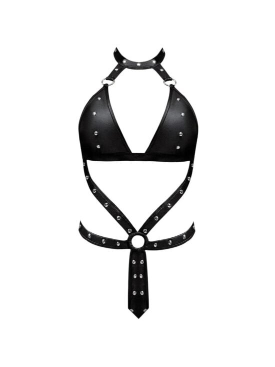 Magic Silk Lust Fetish Barbarella Leather Look Choker Teddy Black
