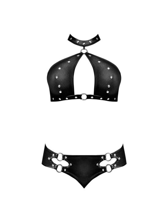 Magic Silk Lust Fetish Juno Leather Look Keyhole Top & Mini Short Black