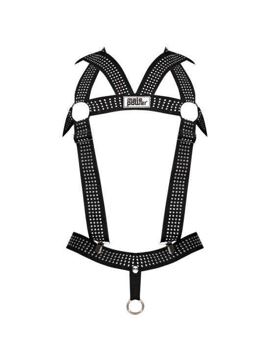 Male Power Elastic Harness with Open Penis Ring Black OS