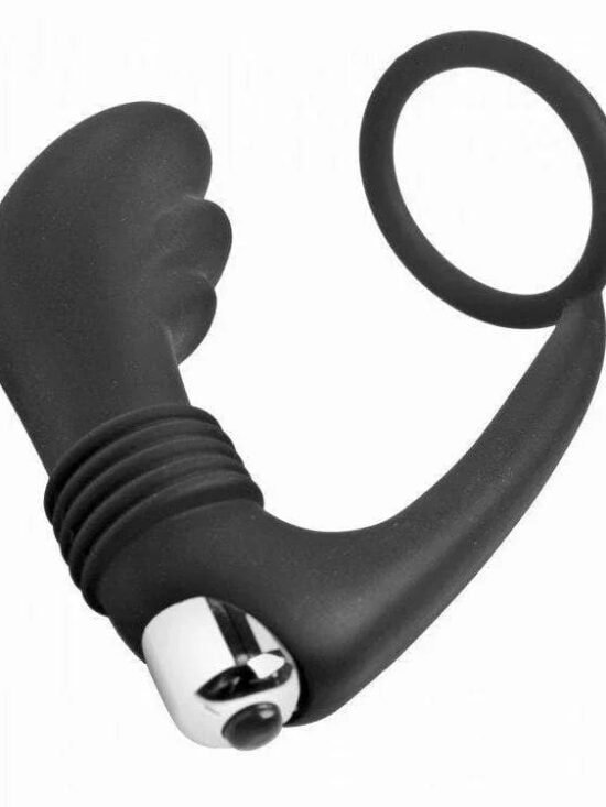 Prostatic Play Nova Vibrating Curved Prostate Massager & Penis Ring with Ribbed Stem
