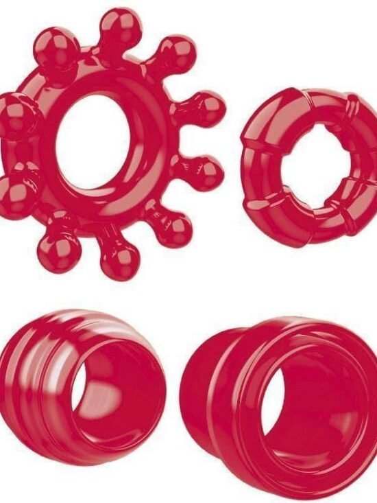 Ring The Alarm 4 Different Shapes & Textures Penis Ring Erection Enhancer Set