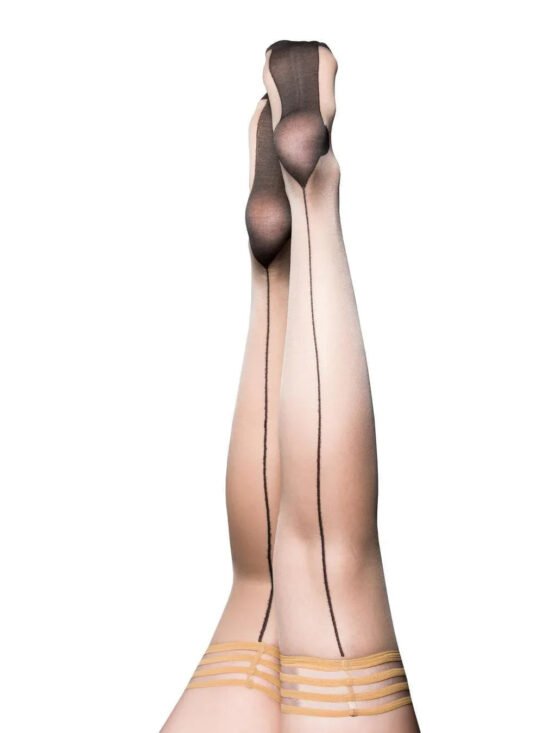 Kixies Ruby Black Back Seam Cuban Heel Sheer Thigh Highs Nude