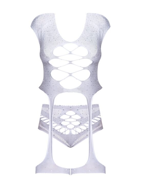 Seamless Blacklight Reactive Garter Top with Shorts 2 pc Set White O/S