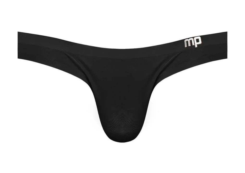 Male Power Seamless Sleek Thong with Sheer Pouch Black