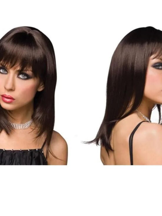 Pleasure Wigs Steph Shoulder Length Straight and End Curls Hair Banged Wig Dark Brown