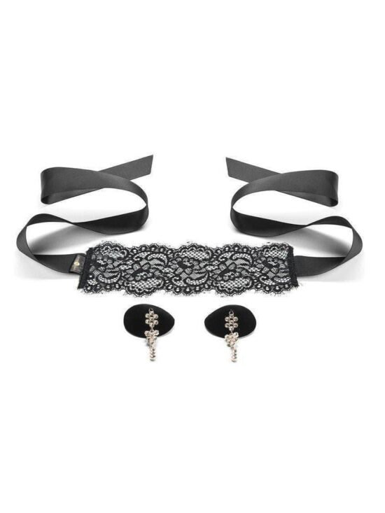 Secret Kisses Temptation Set Boudor Lace blindfold & Tassel Pasties Black