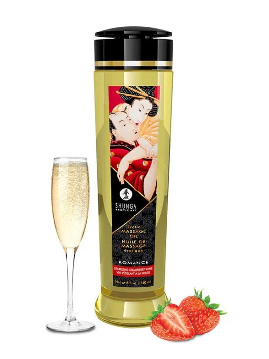 Shunga Erotic Massage Oil Romance Sparkling Strawberry Wine 8 Oz