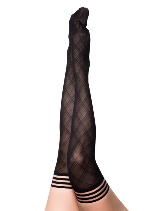 Kixies Tiffany Diamond Semi Sheer Thigh Highs Black