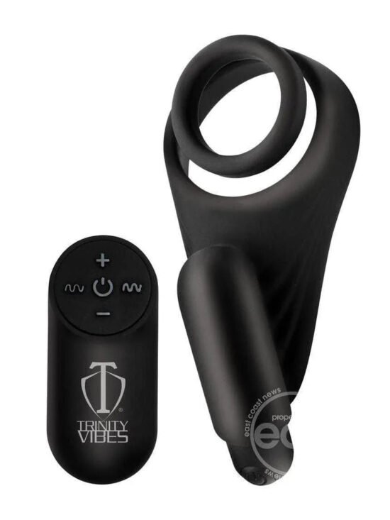 Trinity 4 Men Silicone Rechargeable Penis Ring & Vibrating Taint Stimulator With Remote Control