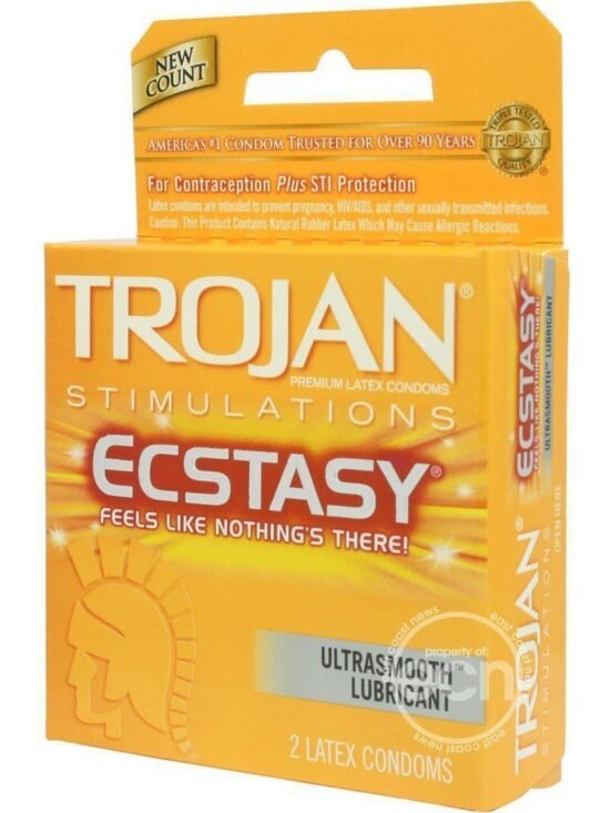 Trojan Condom Stimulations Ecstasy Lubrciated 2 Pack