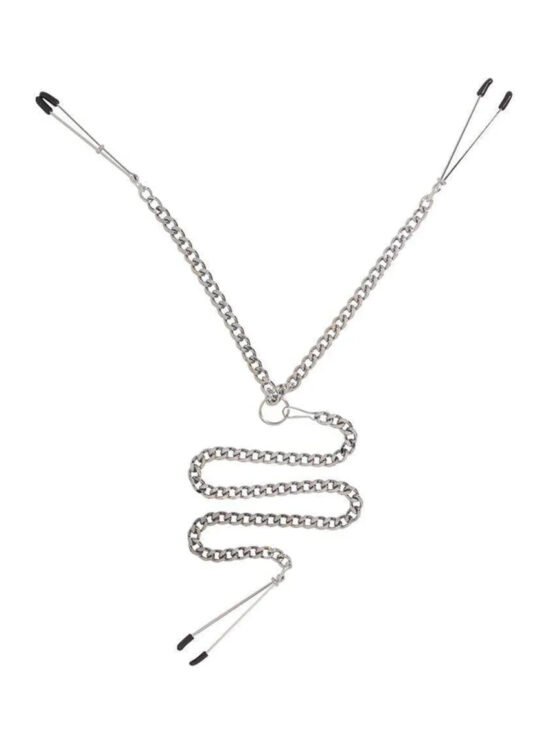 Y Style Adjustable Vinyl Coated Tweezer Nipple Clamps With Clitoral Clamp Silver