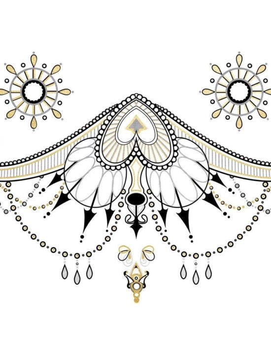 Audrey Chest Body Temporary Gold Tattoo Jewelry 4 Sheets