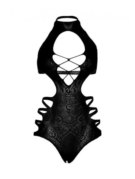 Leg Avenue Lace Cut Out Strappy Bodysuit - O/S - Black