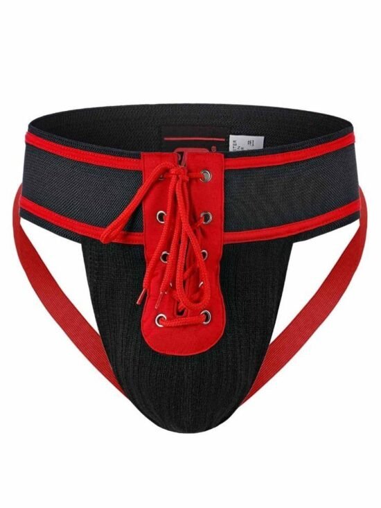 Male Basics Mob Fetish Football Front Lace Tie Jockstrap Red