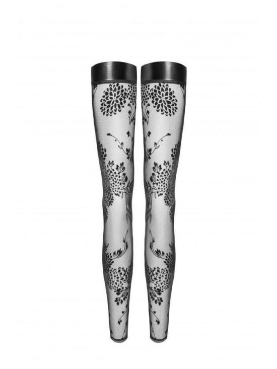 Noir Handmade Tulle Stockings With Patterned Flock Embroidery