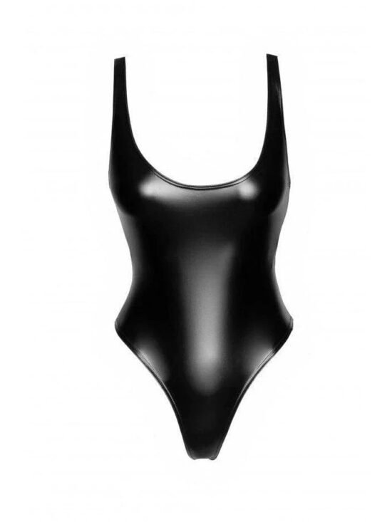 Noir Handmade Power Wetlook Bodysuit With High-Cut Bottom Hem