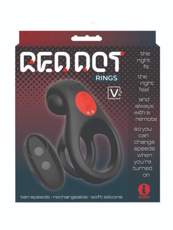 Massive Red Dot Remote Control Penis Ring V2 with Clitoral Vibrating Bumper Black