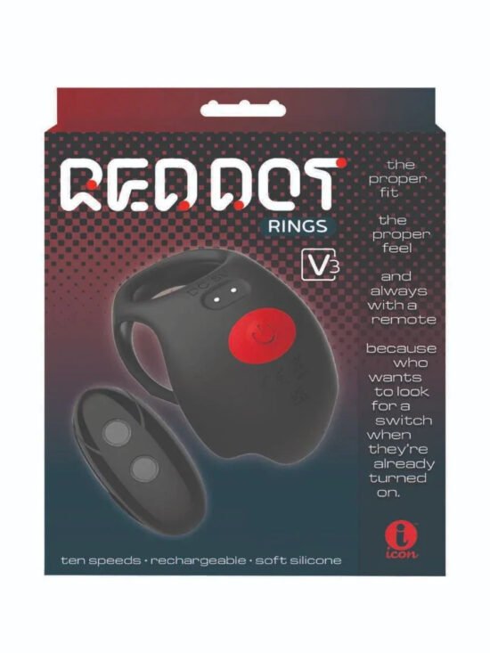 Massive Red Dot Remote Control Penis Ring V3 with Ball Hugger Black
