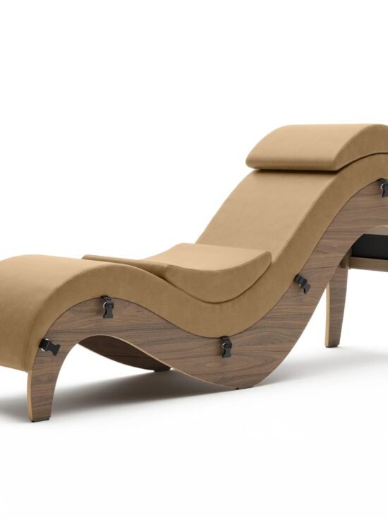 Liberator Supervio Premium Distressed Ultraleather Sex Chaise with Walnut Frame and Cuff Kit Restraints