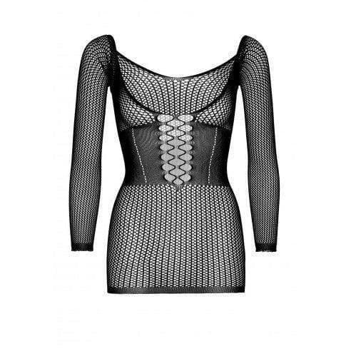 Leg Avenue Net Long Sleeve Mini Dress with Waist Cincher Detail O/S - Black