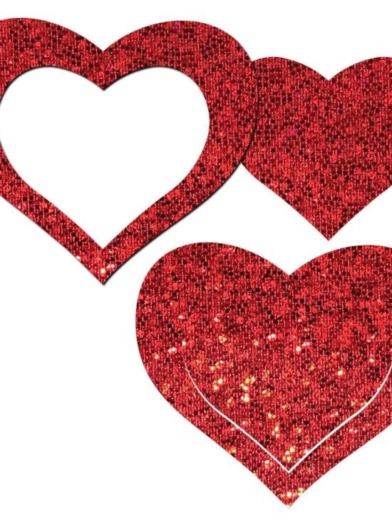 Pastease Peek-a-Boob: Red Glitter Heart Frame & Center Nipple Pasties
